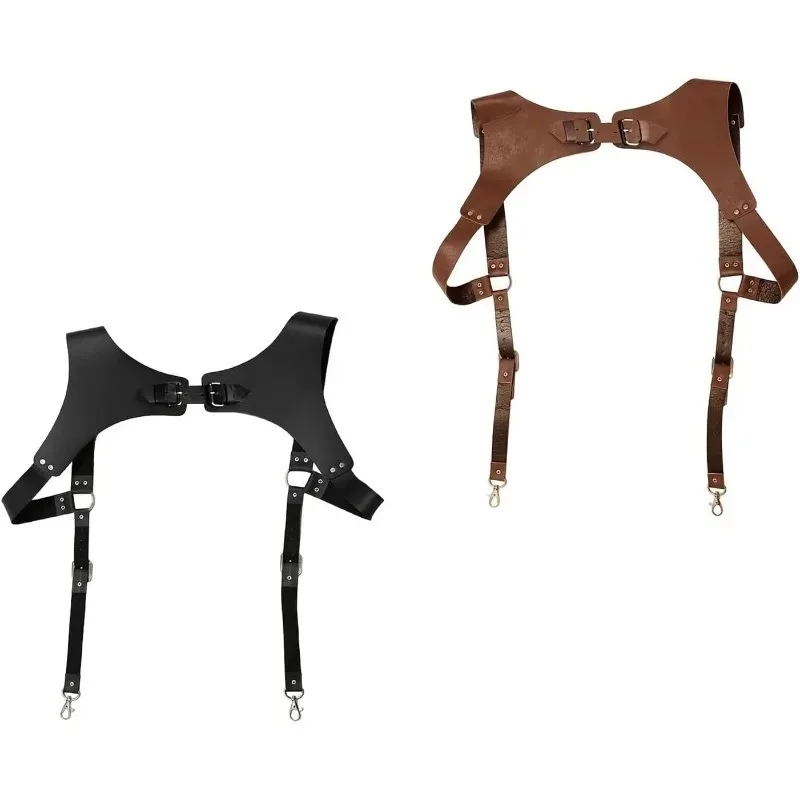 Imbracatura di supporto per la schiena da uomo nuova Ganci in metallo Tracolla da uomo regolabileBretelle in pelle steampunk per uomo Disegni vintage