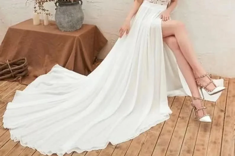 Falda desmontable de gasa con abertura lateral alta para vestidos de novia, sobrefalda Sexy, tren extraíble para boda