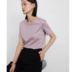 Summer Women Mercerized Roman Cotton T-shirts Soft Silky Loose Short Sleeve basic casual Tee tops