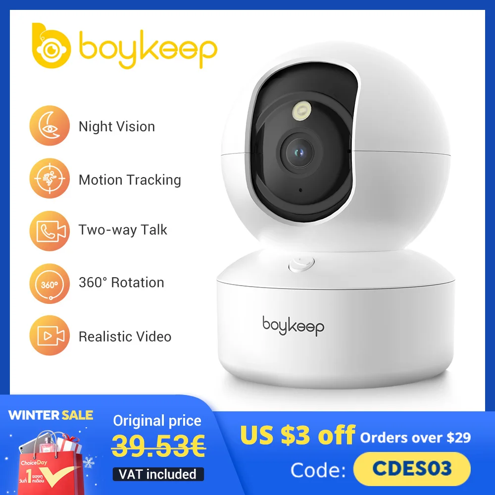 BoyKeep Smart Camera 2K Security Protection Wifi Surveillance 5G/2.4GHz Indoor Baby Night Vision 360° Pan & Tilt 2-Way Audio K30