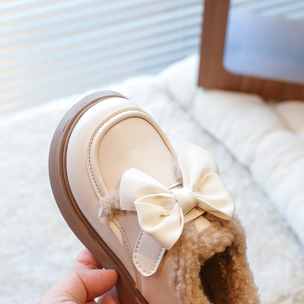 Faux Fur Winter Boots For Girls Korean Style Princess Warm Boots For Kids Thick Warm Children's Plush Boots Cotton Shoes