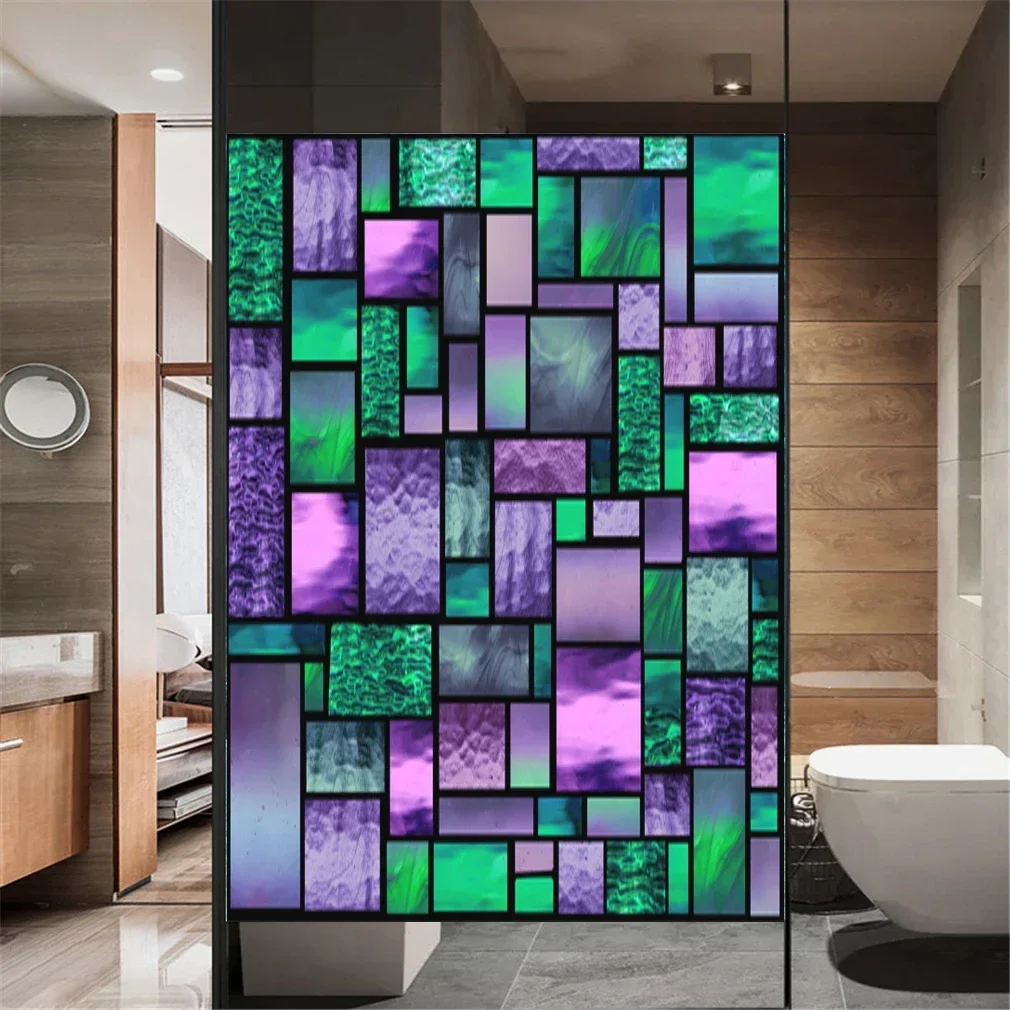 Color Brick  Privacy Windows Film Decorative Stained Glass Window Stickers No Glue Static Cling Frosted Windows Film