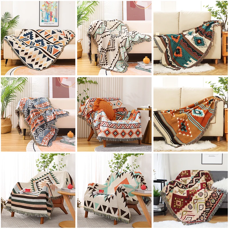 

Bohemian Retro Sofa Blanket Sample Room Nap Bed Tail Towel Lunch Break Blanket Blanket Niche Literary Sand Hair Towel Textile