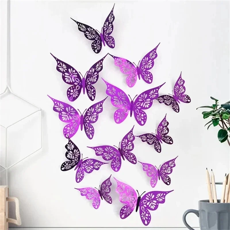 1-7Sets 3d Hollow Butterfly Wall Décor 3 Sizes Butterfly Decor Hollow Carving Butterfly Exquisite Design, Party Decorations