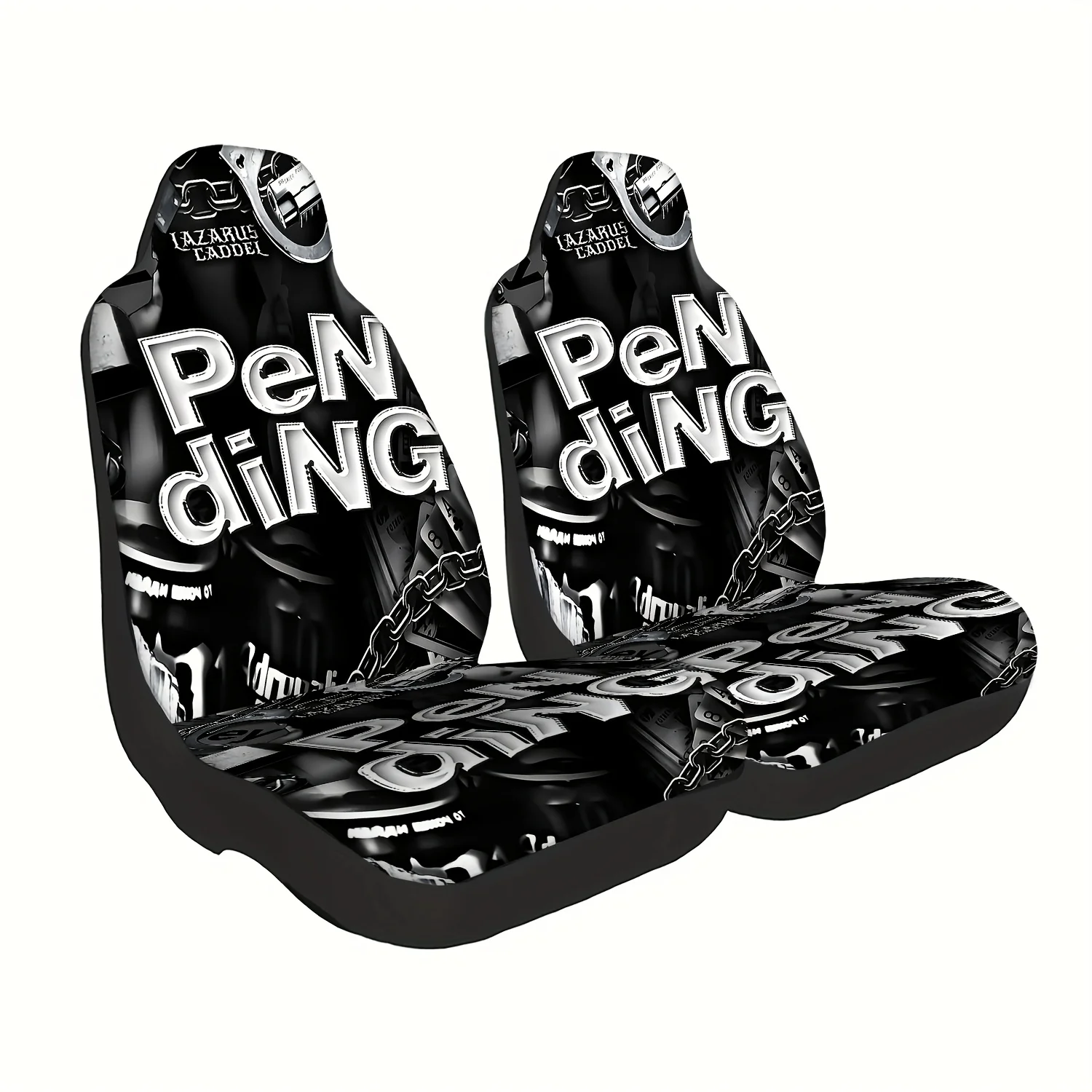 Set Of 2 Front Seat Covers For Cars, Featuring Handcuffs, Guns, And Playing Card Prints, Suitable For Sedans, Suvs, And Trucks.