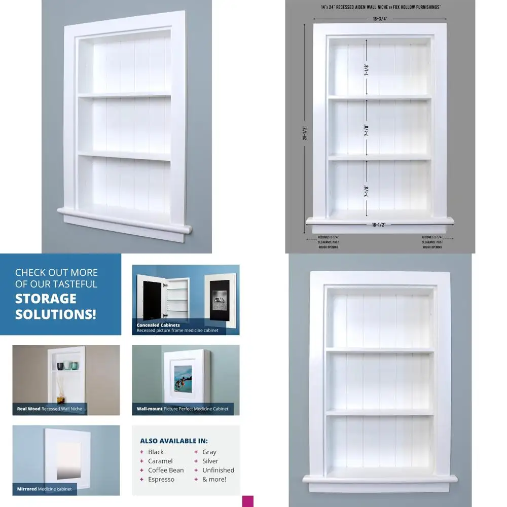 

Fox Hollow Furnishings 14x24 Aiden Recessed Medicine Cabinet, Wall-Mounted Bathroom Shelf Insert