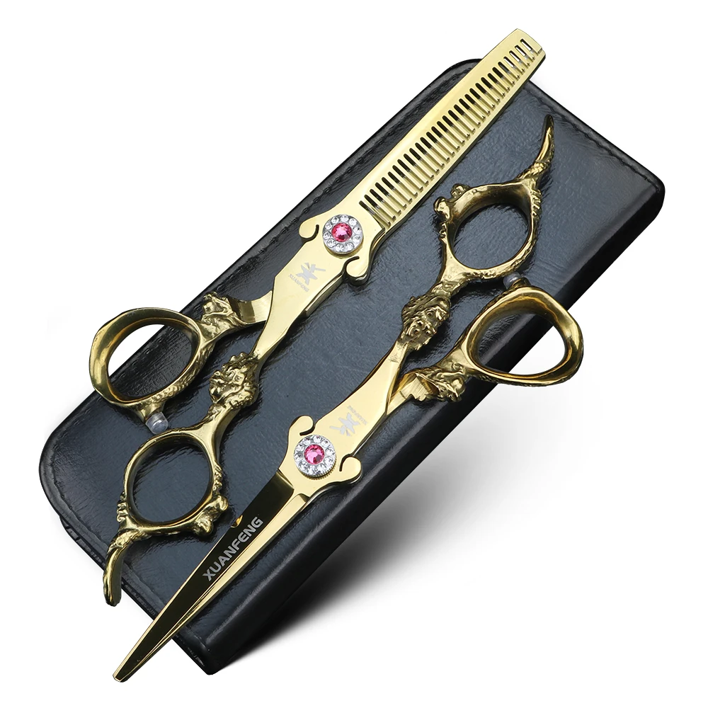 

XUANFENG 6-inch golden dragon handle hair scissors 440C steel cutting scissors and thinning scissors