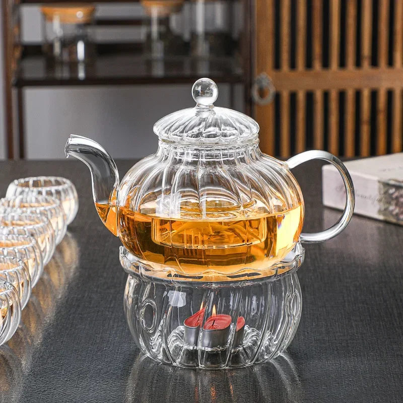 Heat-Resistant Transparent Glasses Scented Teapot Complete Set Glass Kungfu Tea Filter Creative Striped Pumpkin Pot Boil Water