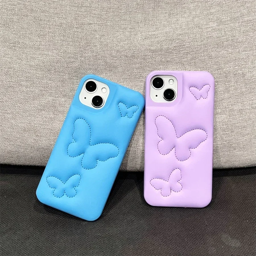 Butterfly The Puffer Case For iPhone 15 4 13 12 11 Pro Max Mini 6 7 8 Plus X XR XS SE2 SE3 Soft Phone Cover Case