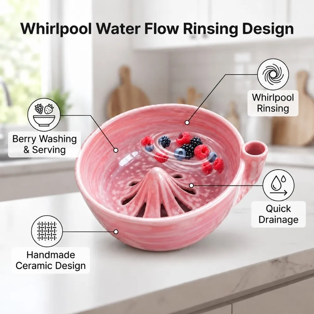 Practical Exquisite Berry Colander Bowl Drain Holes Ceramic Self Rinsing Fruit Colander Ceramic Washing Strainer Cherry Tomatoes