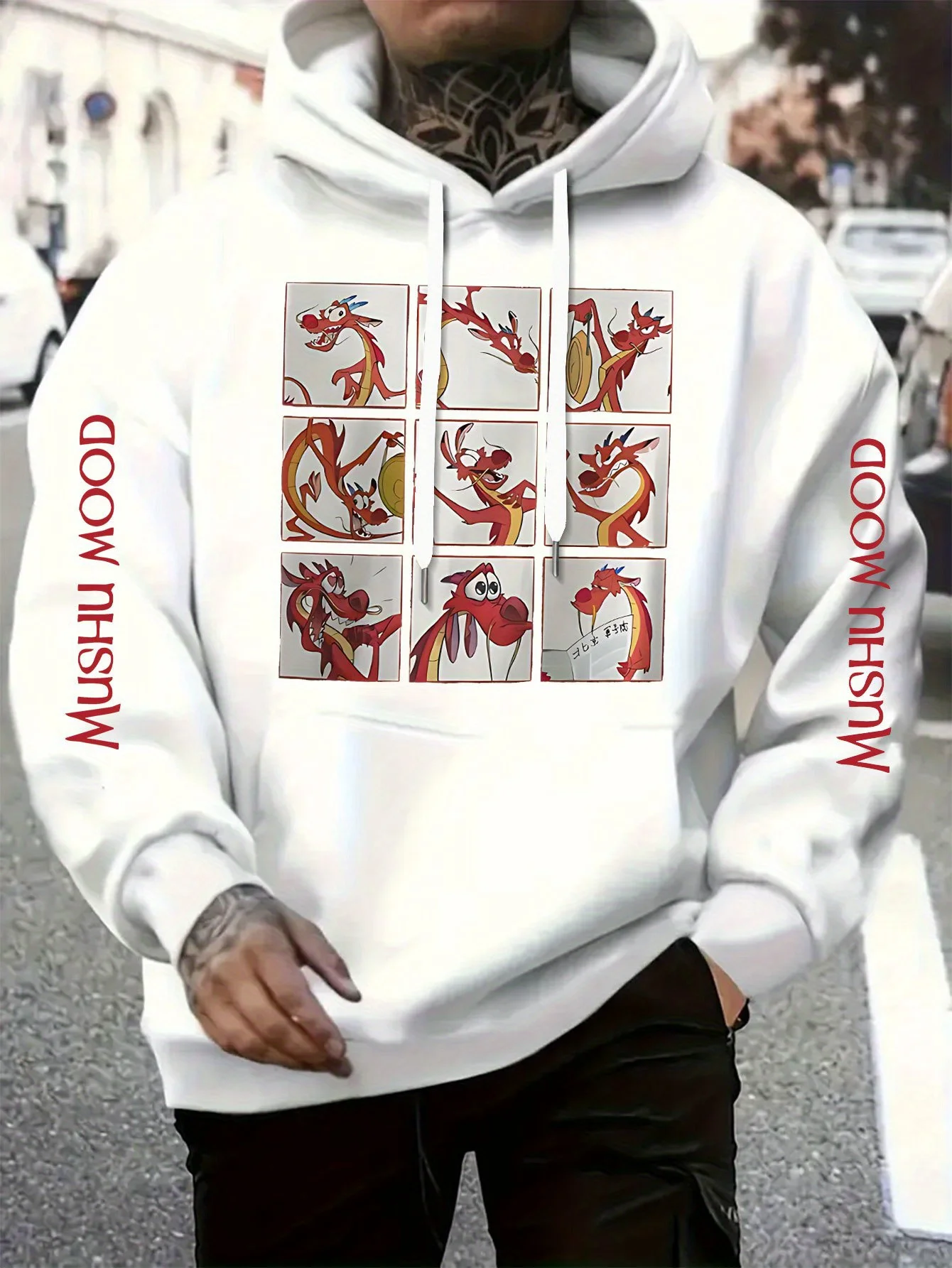 سويت شيرت مطبوع بنمط تنين فطر ديزني مولان - سويت شيرت بقلنسوة للخريف، بلوفر كارتوني للرجال والنساء