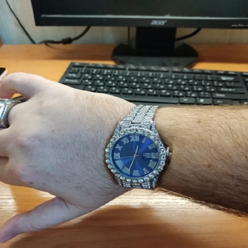 1/2PCS Hip Hop Watch Male Watch Luxury Brand Watches Stainless Steel Round Clock Men Quartz Wristwatches Gift Boyfriend