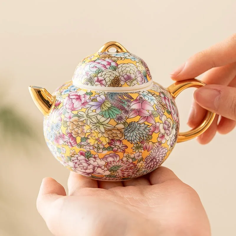 Wanhua Fulu Hand-held Pot Handmade Gold-plated Teapot Small Light Luxury High-end Kung Fu TeaSet Tea Maker Teacup Craft Ornament