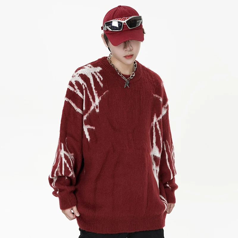 เสื้อสเวตเตอร์ฮิปฮอปสตรีทผู้ชายเสื้อสเวตเตอร์ฮาราจูกุวินเทจปักกราฟฟิตีเสื้อกันหนาวแบบถักสตรีทฮิปฮอปสำหรับผู้หญิงฤดูใบไม้ร่วง