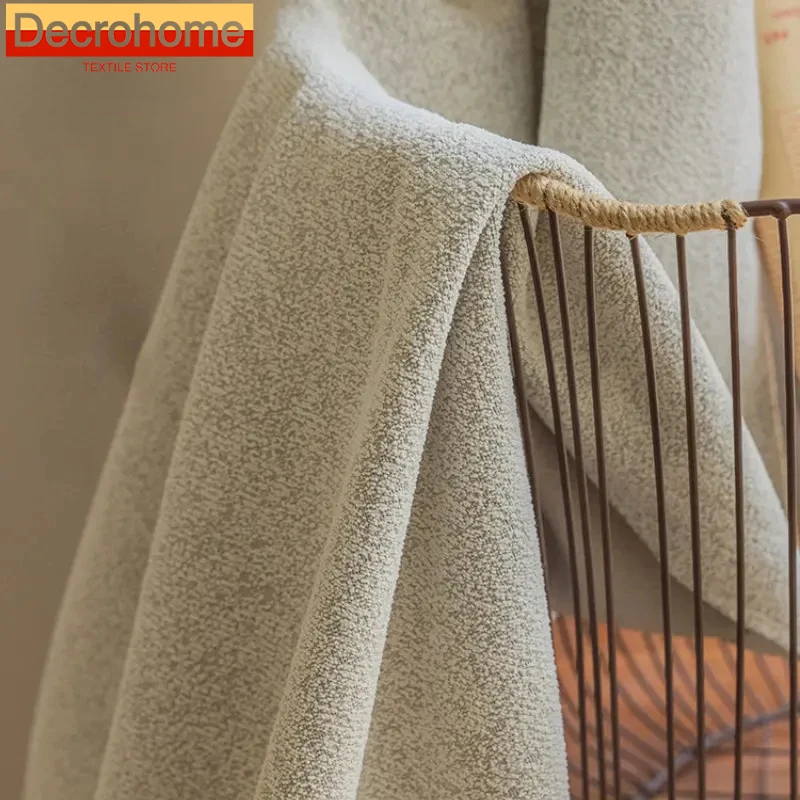 

2024 Nordic Style Curtains for Living Dining Room Bedroom Beige Simple Thickened Thermal Insulation Imitation Cashmere Custom