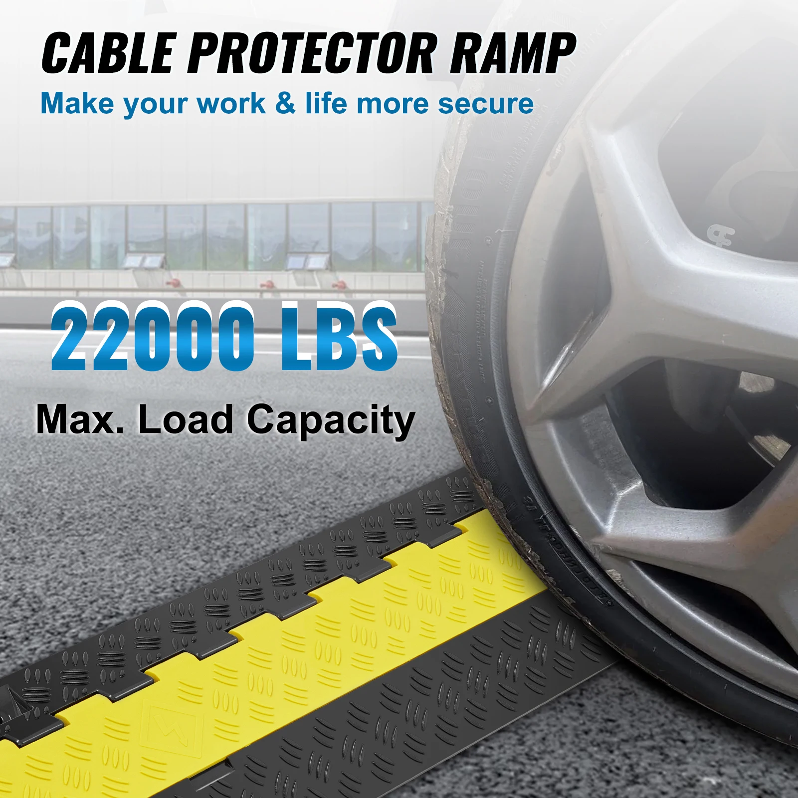 5 PCs Cable Protector Ramp, 2 Channel, 22000 lbs/axle Capacity Heavy-Duty TPU Wire Cover Ramp Hose Protector Ramp Driveway, Traffic Speed Bump with TPR Flip-Open Top Cover