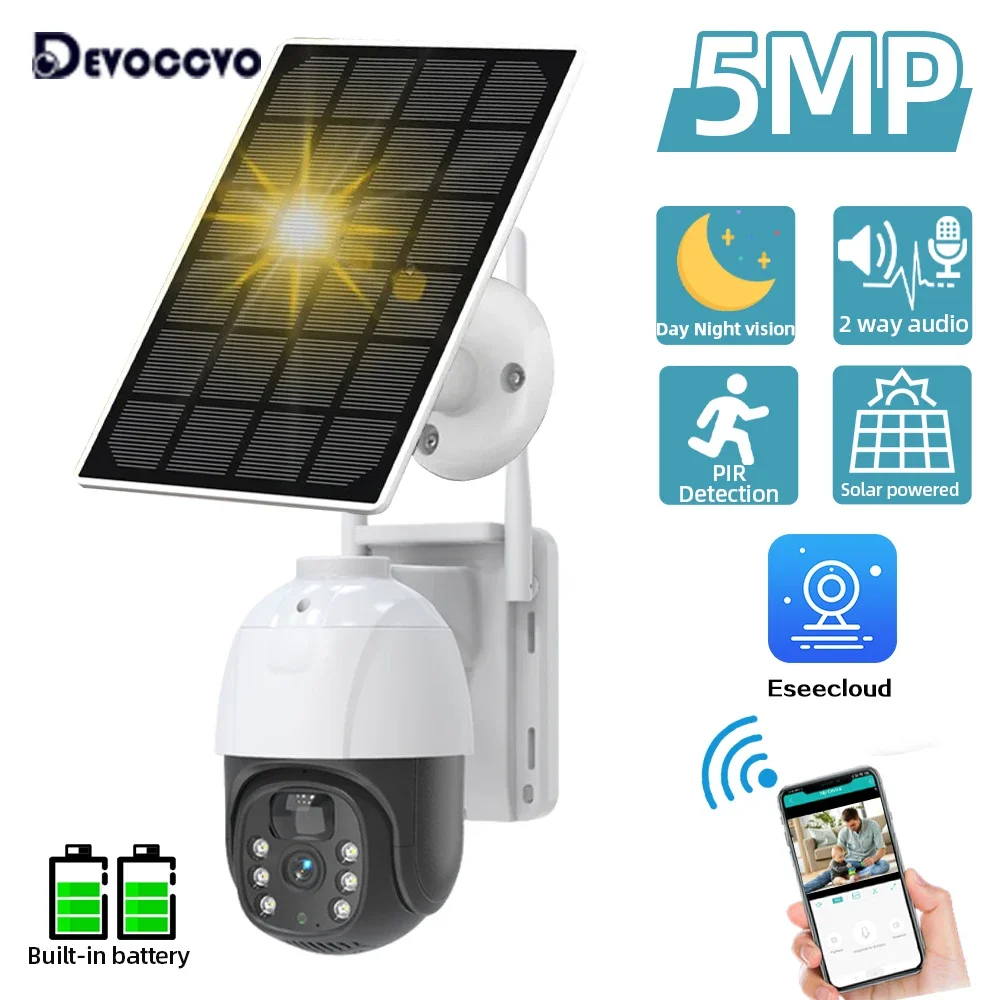 

2.5K 5MP WiFi Solar Camera PIR Human Detection PTZ IP Cam With 10400mAh Solar Panel Recharge Battery Video Surveillance Camera