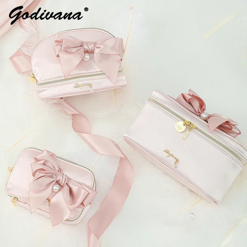 Japanese Cosmetic Bag Female Sweet Large Capacity Portable Travel Multi-function Portable Storage Bag Pink Cosmetic Bag Cases