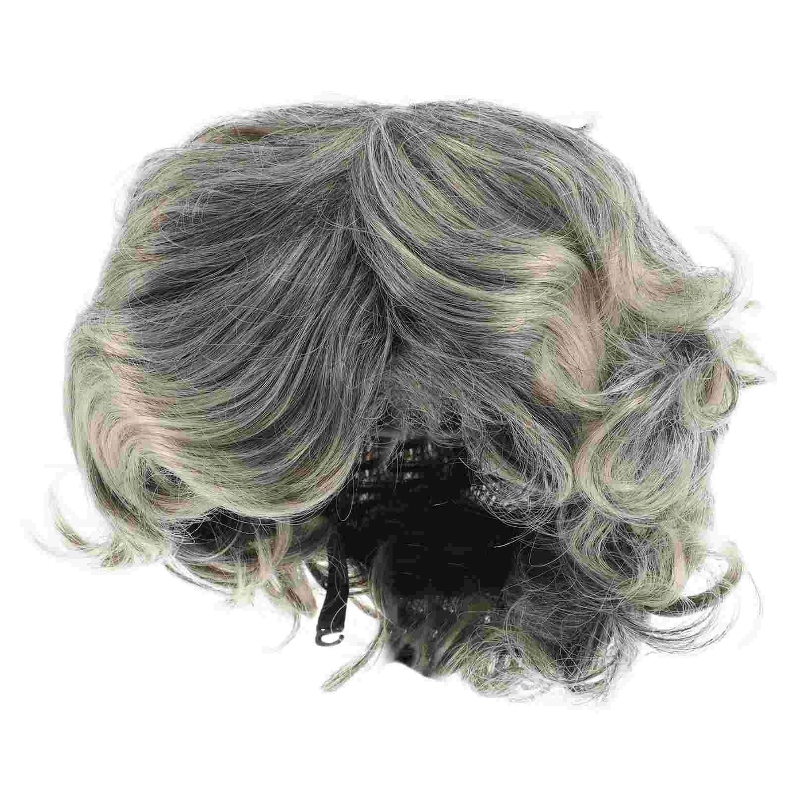 Outfits for Girls Granny Long Straight Grandma Old Lady Wigs Aged Women Elderly Grey Short