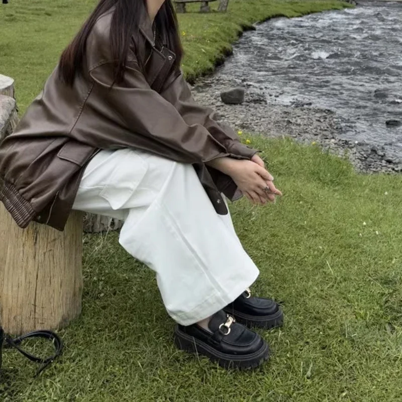 سترة جلدية نسائية لخريف وشتاء 2025 قاطرة نسائية جديدة بنية ريترو راقية #4