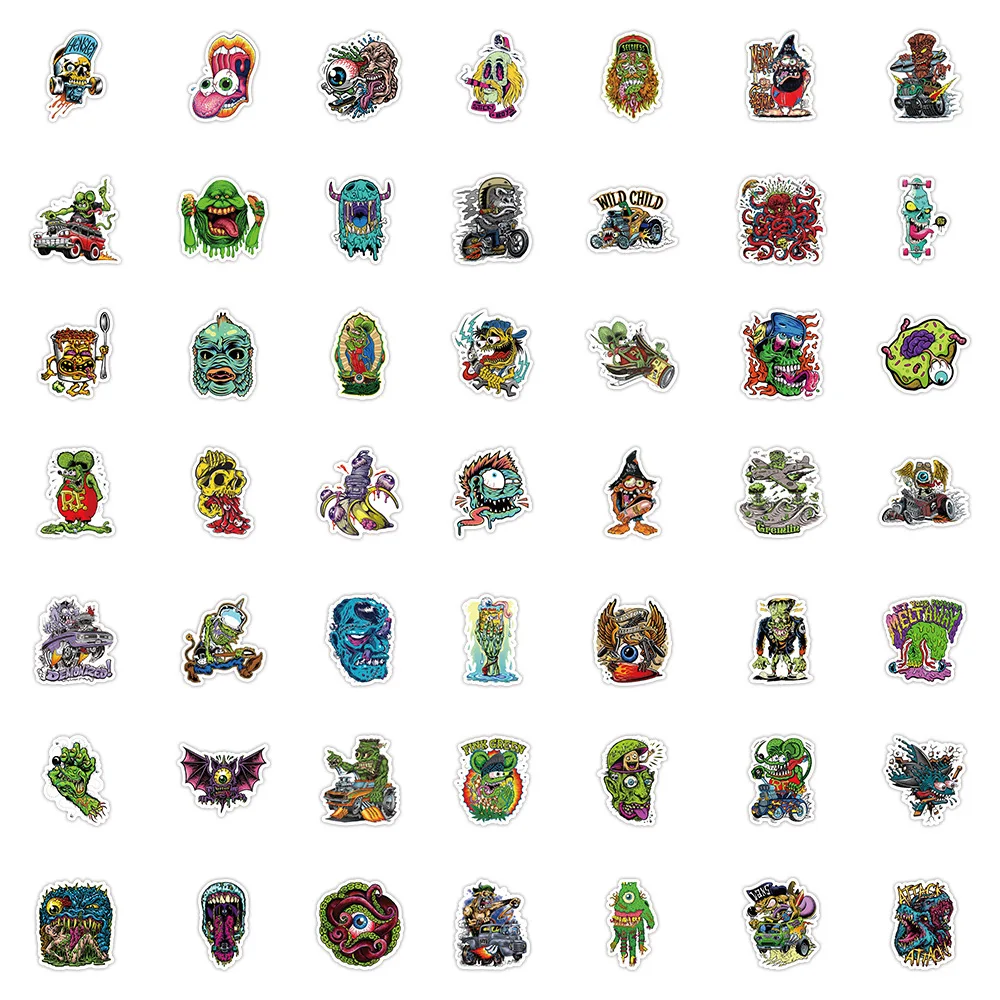 10/30/50pcs Cool Horror Monster Graffiti Stickers PVC impermeabile fai da te moto telefono Laptop Skateboard Bike Cartoon Decal Toys