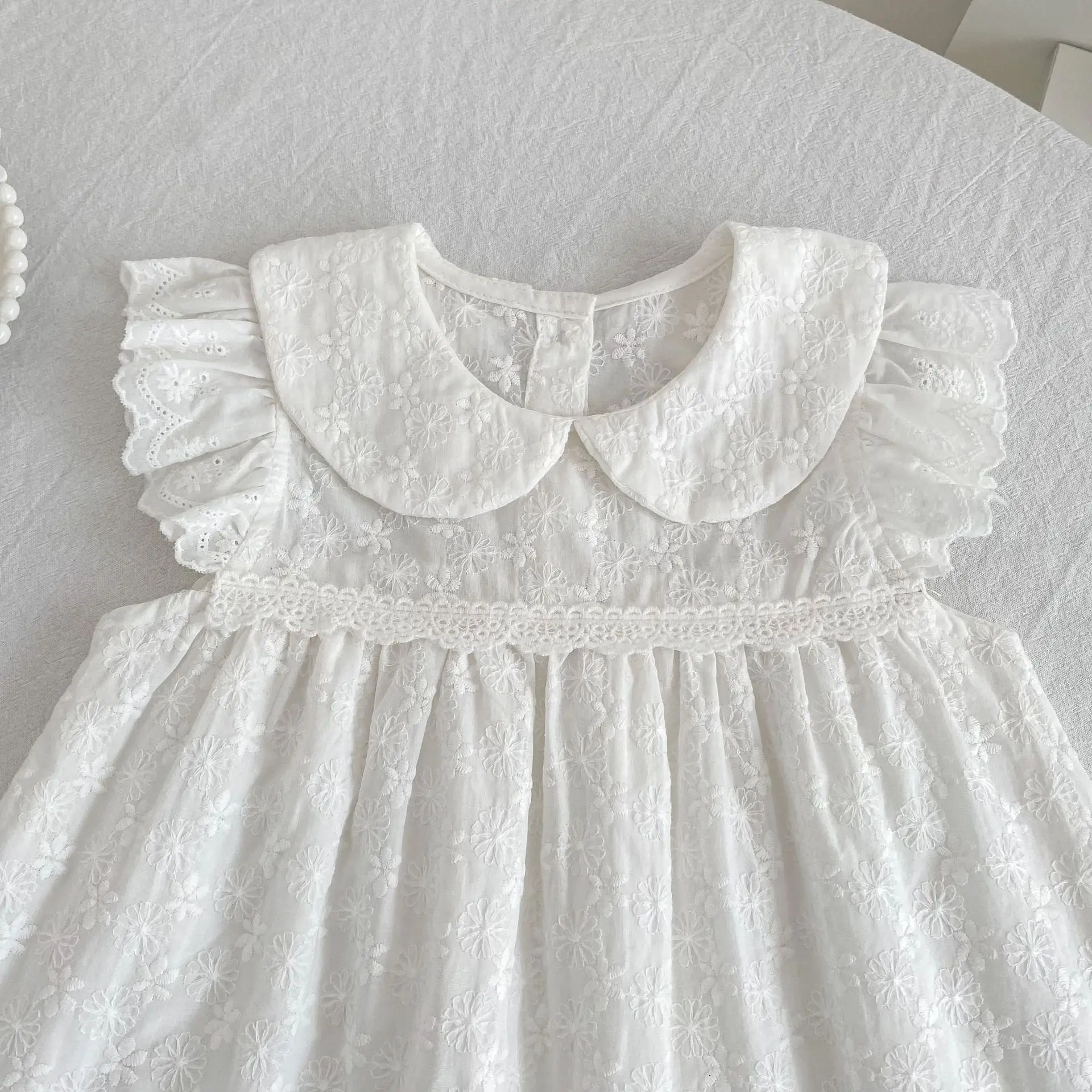 2026 Neuer Sommer 0-24M Baby Mädchen Kurzarm Baumwolle Weißer Strampler 2-6 Jahre Kinder Prinzessin Süßes Stickerei-Kleid Schwesterkleid – Detail 21