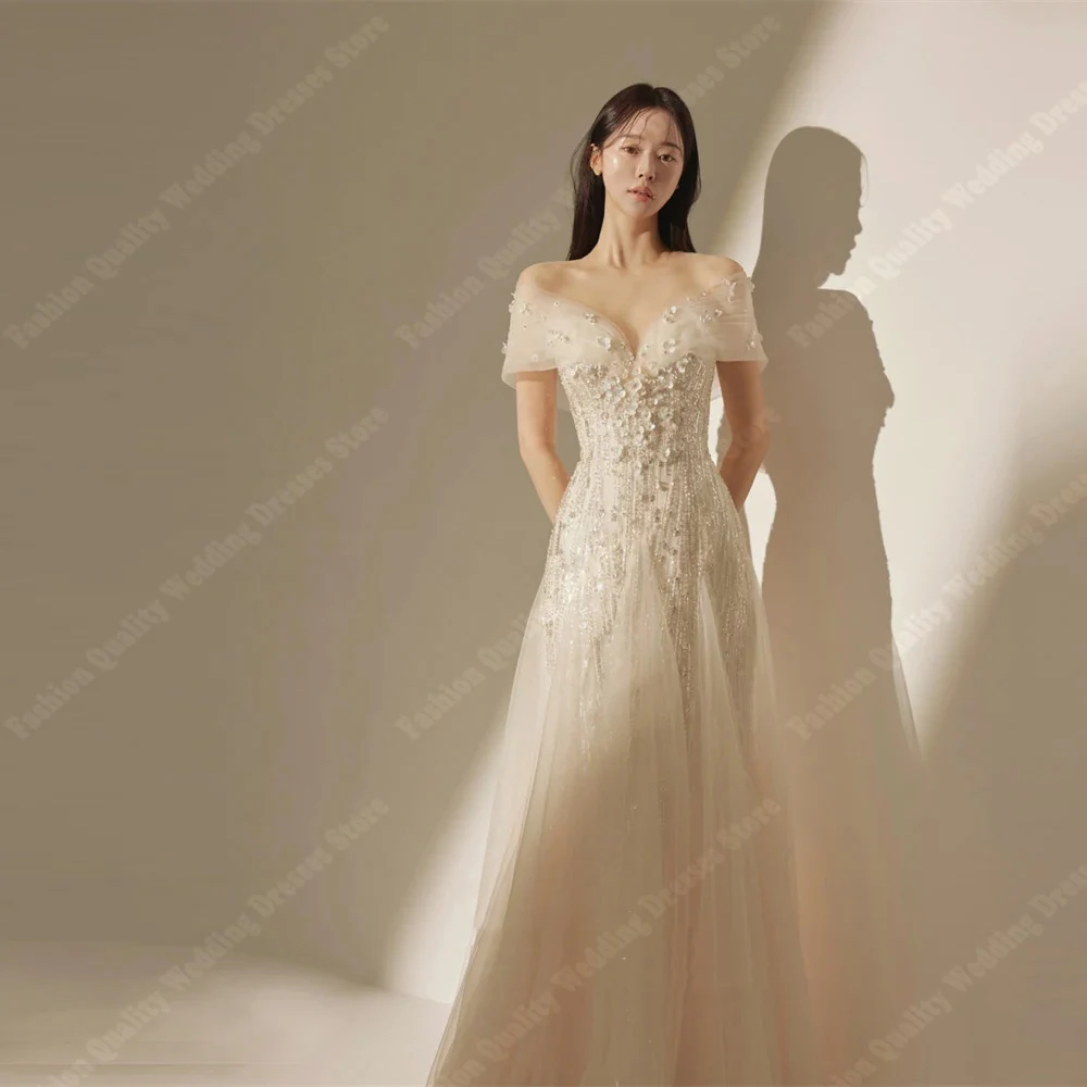 Robe de Mariée Brillante à Col en V pour Femme, Style Simple, Élégante