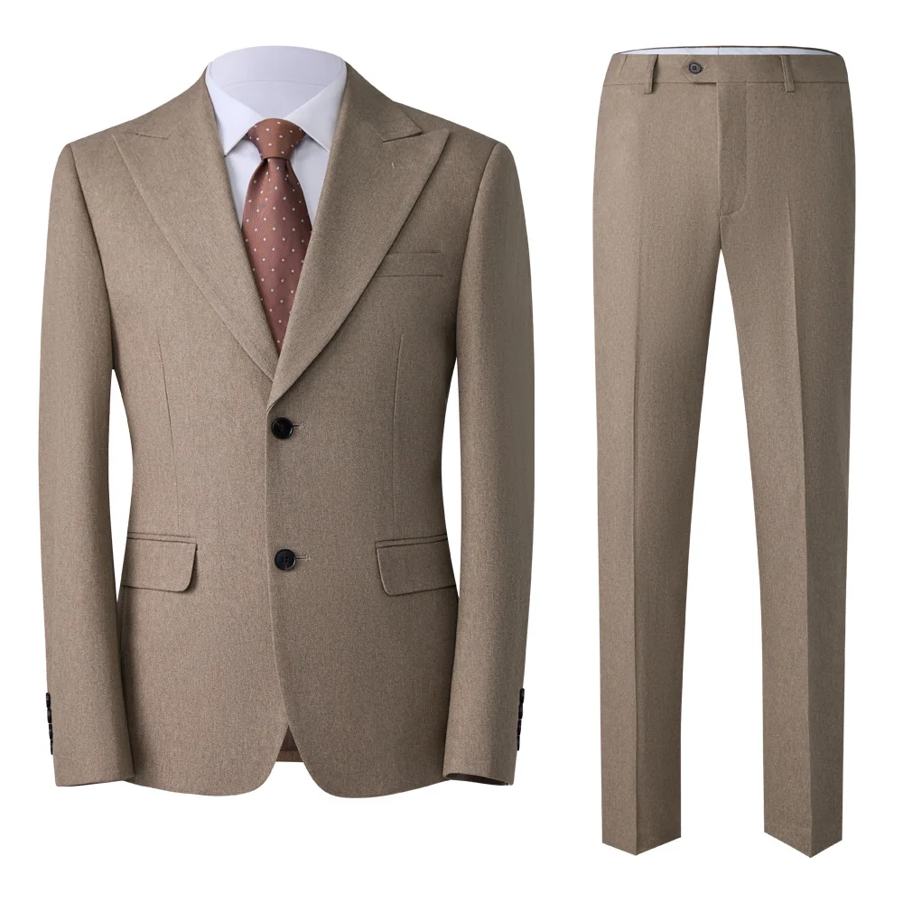 

Мужской костюм-двойка Slim Fit: однотонный пиджак с острыми лацканами и брюки для свадьбы, деловых встреч и офиса