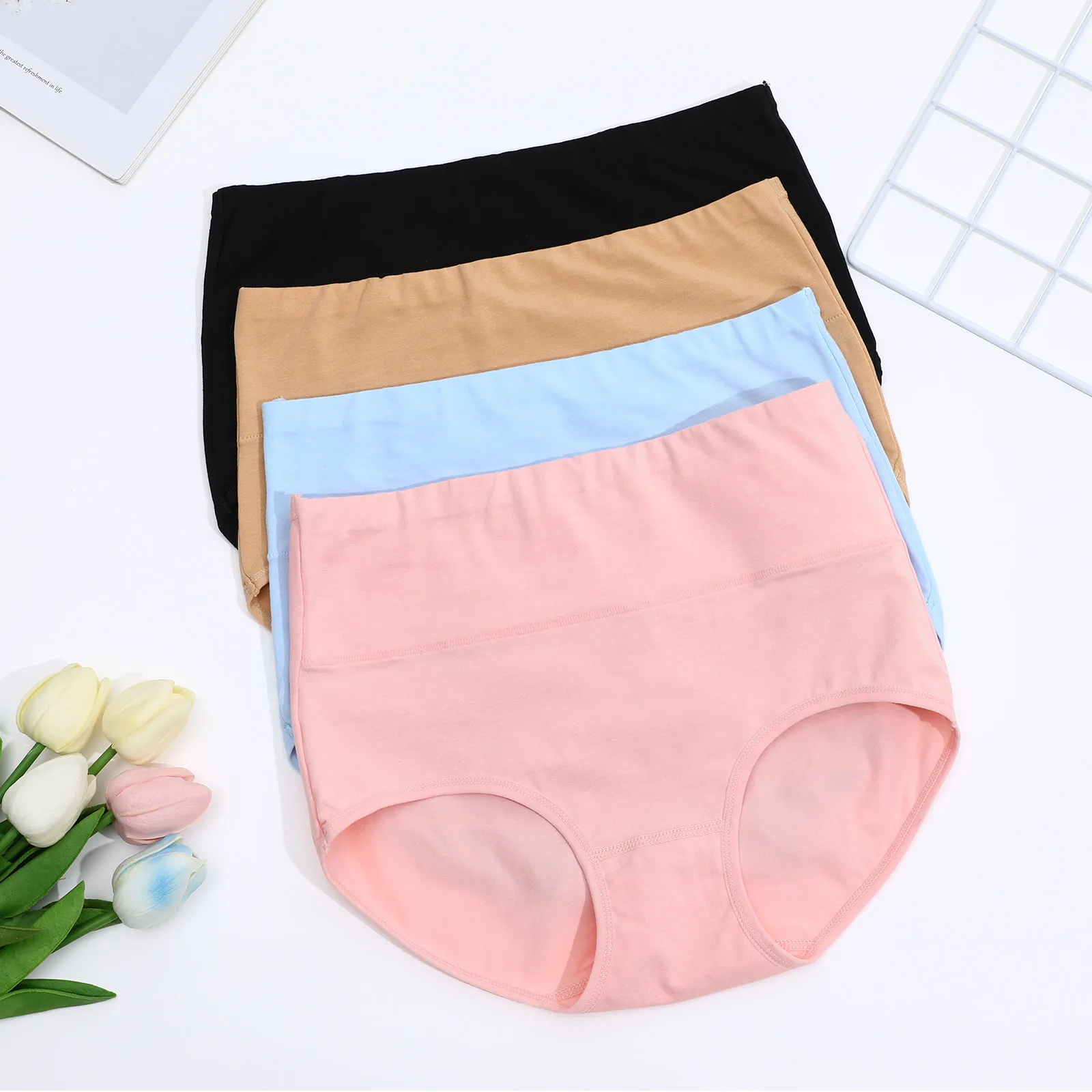 

4 Pcs Underwear Black Blue Beige Pink 3XL Comfortable Elastic Panties Ladies Ladies Underwear Panties Briefs Gym Shorts