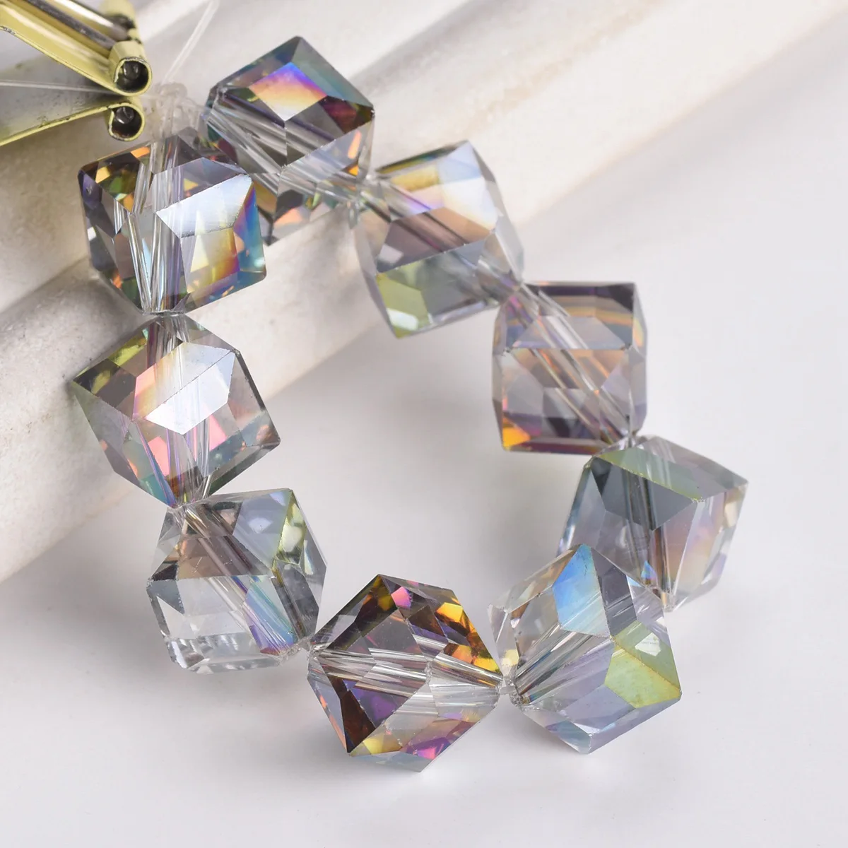 10pcs Diagonal Hole 9mm Cube Square Faceted Crystal Glass Loose Crafts Beads for Jewelry Making DIY