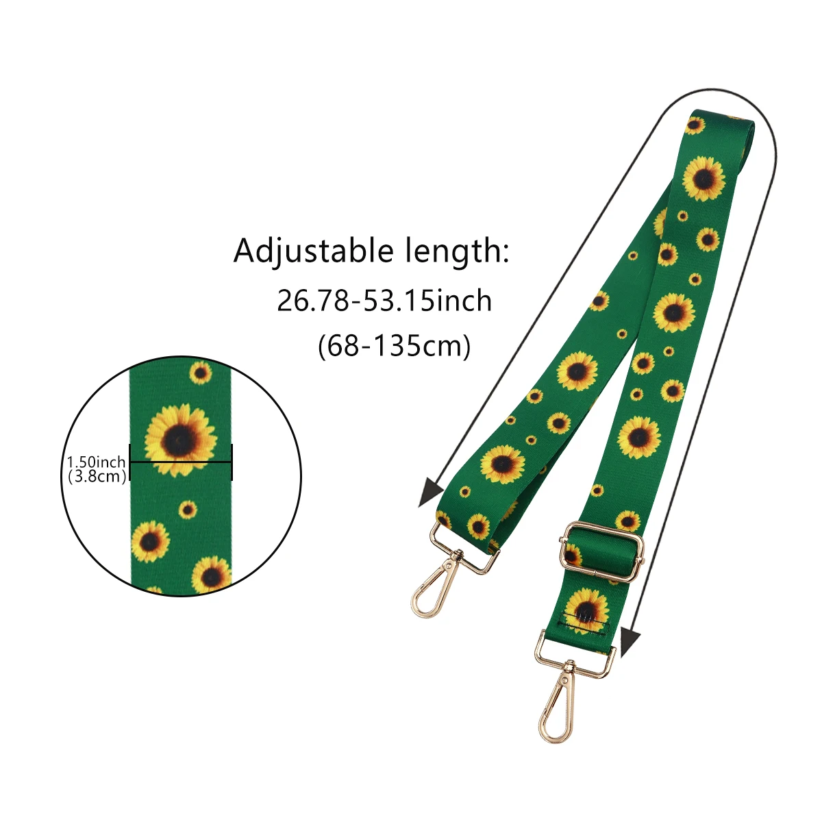 Sunflower Shoulder Nylon Straps Golden Chain Belt Strap for Women Crossbody Handbag Adjustable Wide Straps Bag Accessories