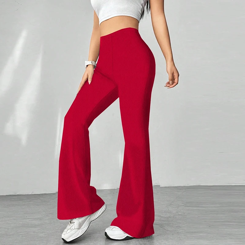 2025 신상 하이웨이스트 여성 스트라이프 배색 슬림핏 마이크로 플레어 팬츠 개성있는 만능 트라우저 여성 가을