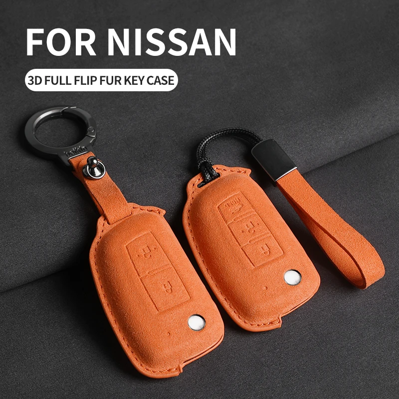 

Leather Car Key Case Cover for Nissan Qashqai J11 X-Trail X Trail T32 Juke Tiida Micra Murano Pulsar Keyless Suede Keychain