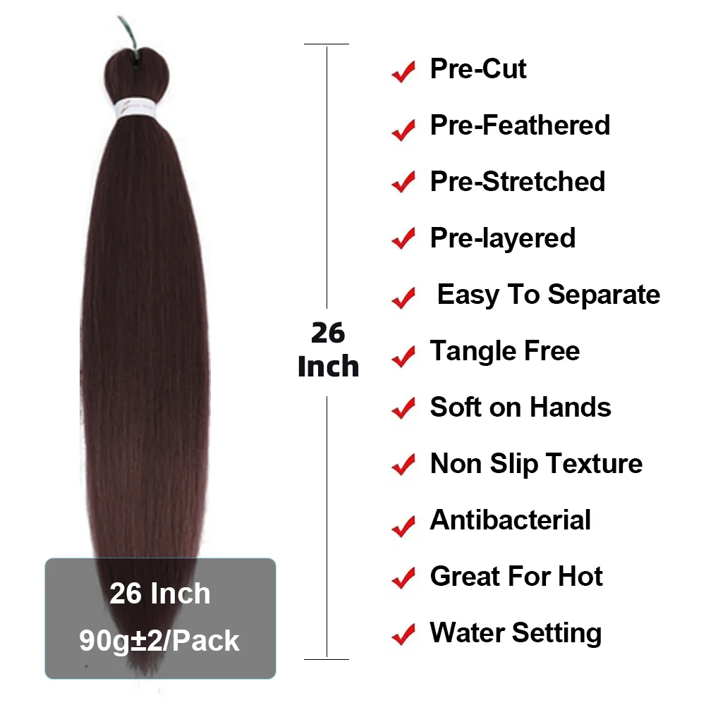 Tranças pré esticadas fácil de crochê torção, cabelo trançado EZ, extensão sintética profissional, cabelo Jumbo macio, 26"