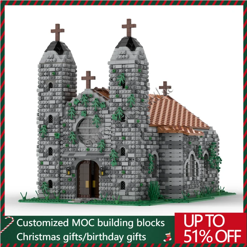 

9088 PCS MOC Medieval Watermill Church Construction Building Blocks Model Retro Street View Children Assembly Festival Toys Gift