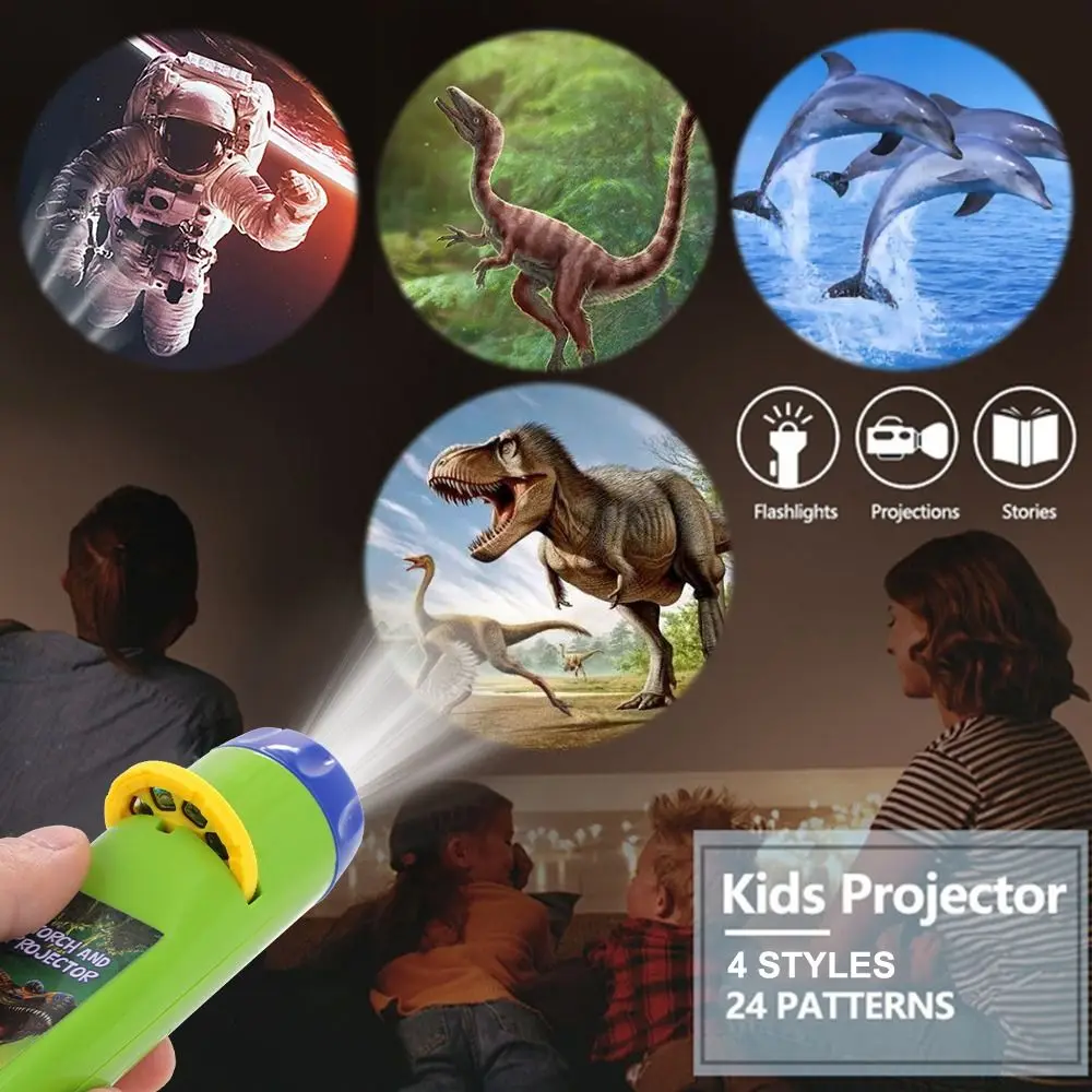 Portable Educational Projection Flashlight Plastic Cartoon Children Projector Light Bedtime Learning Dinosaur Star Sky Lantern