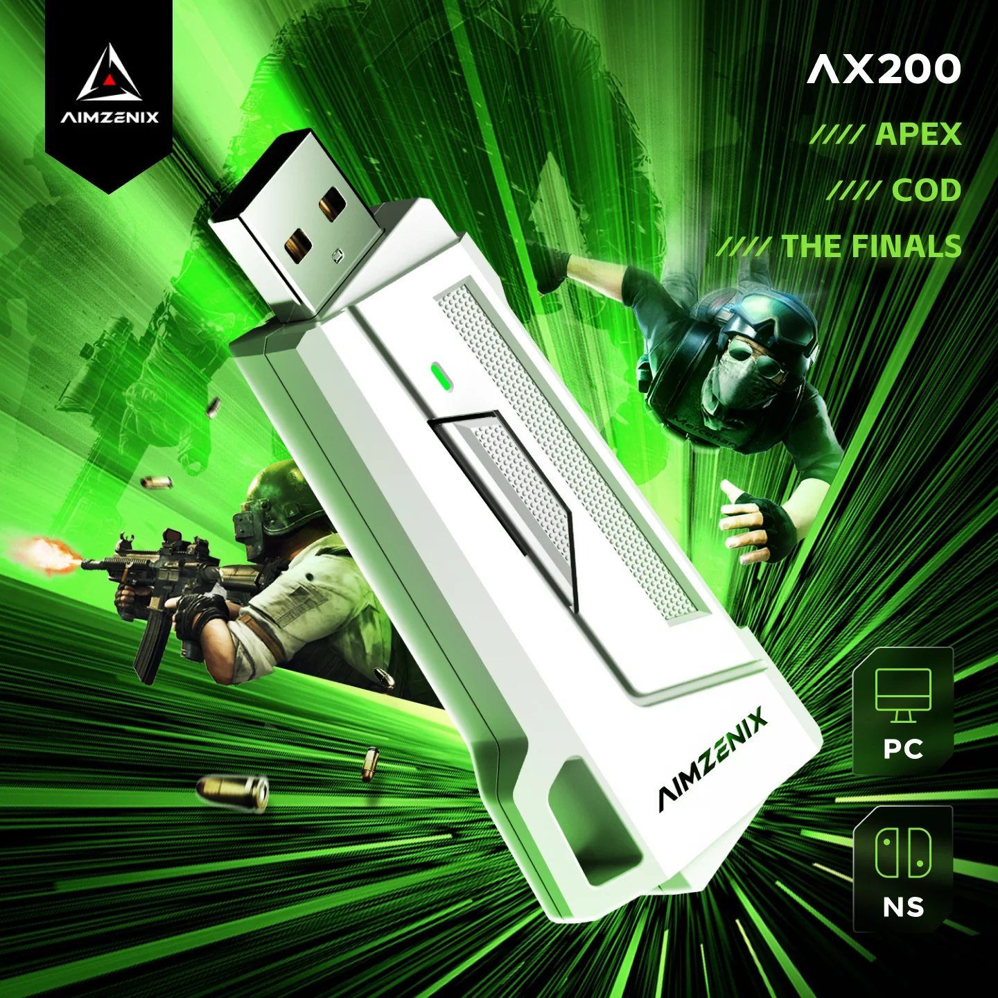 Aimzenix AX200 PC Gaming K&M Converter/Adapter, Smart Rocker Macro, App Customization, 1000Hz Reporting Rate