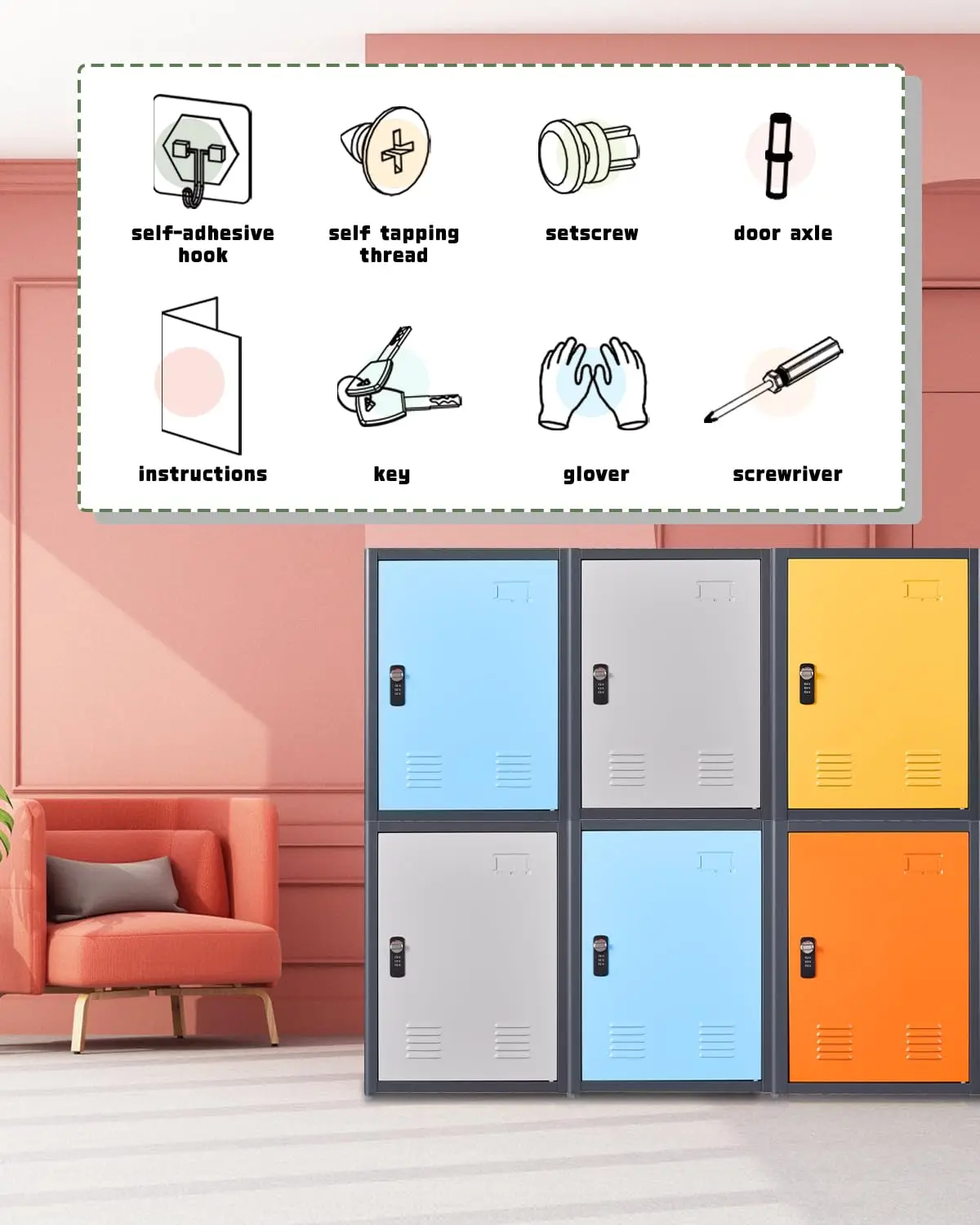 Элегантный серый металлический шкафчик высотой 19,7 дюйма с 1 дверцей — небольшой запираемый шкаф для хранения для сотрудников и детей — требуется сборка