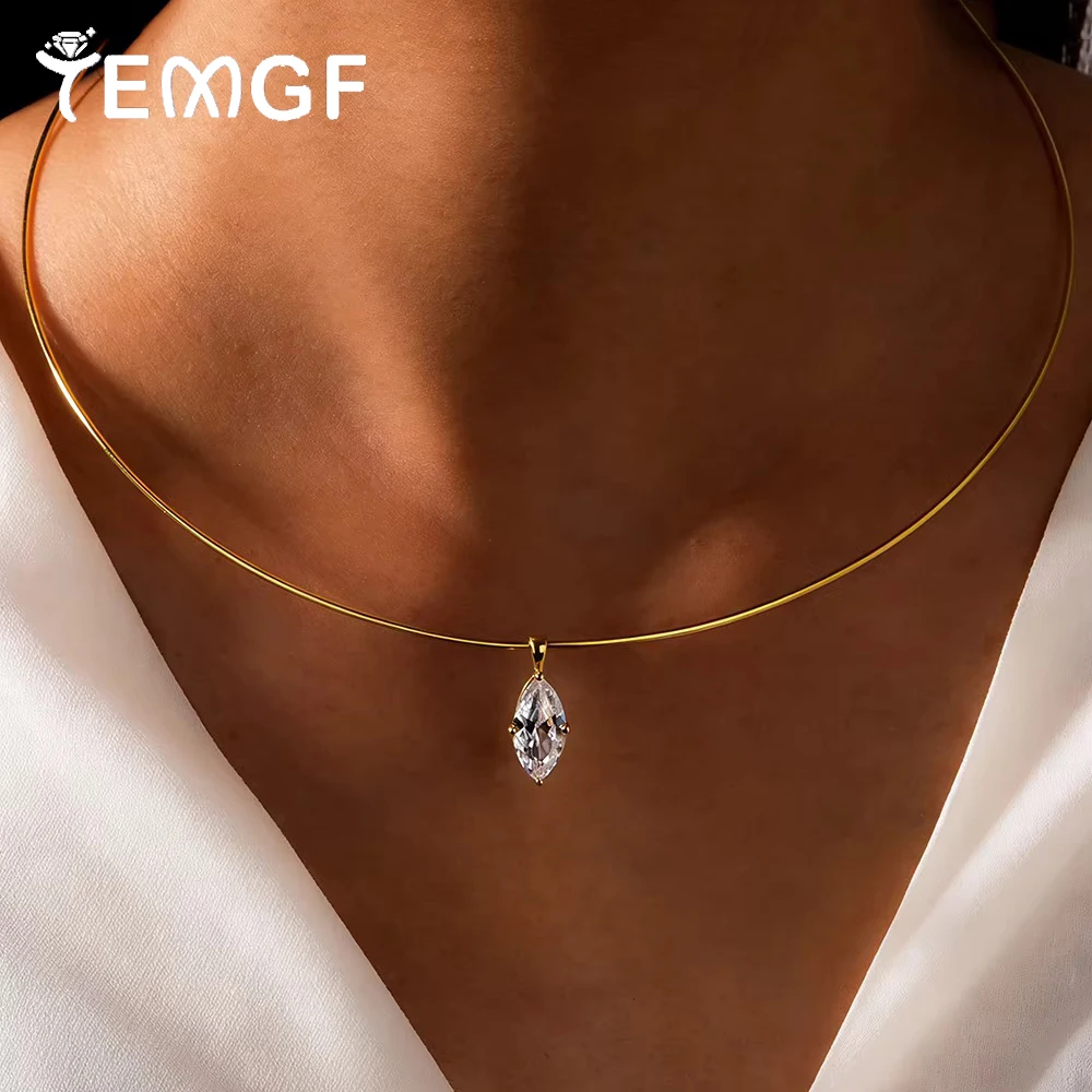 TEMGF-colgantes de moissanita para mujer, Gargantilla de diamantes solitarios de oro de 18 quilates chapada en plata 100% 925, regalos de joyería para el cuello