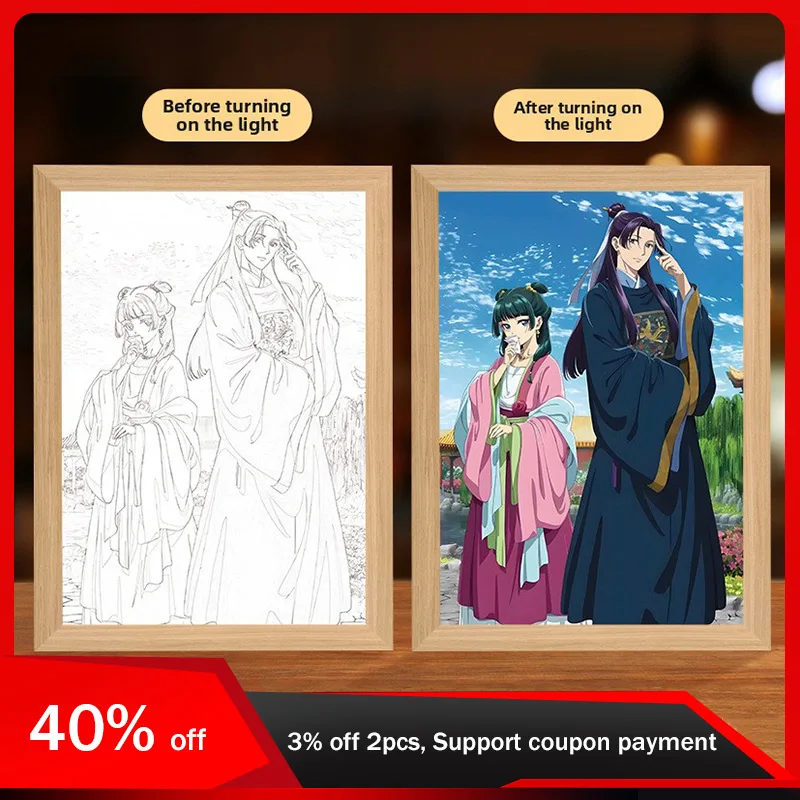 23cm/9.06in Light Painting The Apothecary Diaries Led Night 3D Anime Peripherals Lamp Cartoon Party Supplies Bedroom Decoration