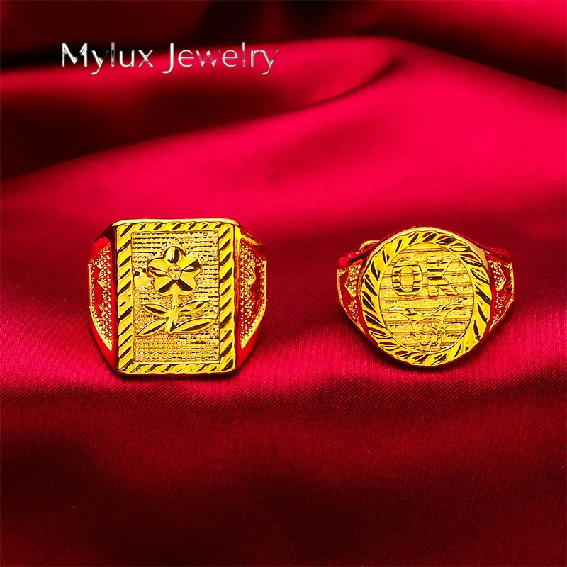 Mylux Jewelry OK Flower Ring for Men, 24K Gold, AU999 | 3D OK gesture with petal texture, matte confidence for business meetings