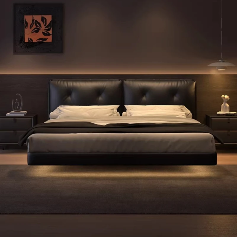 

Modern genuine leather full size bed frame 180x200 mid-century design bed 2 people high-end luxury letto matrimoniale furniture
