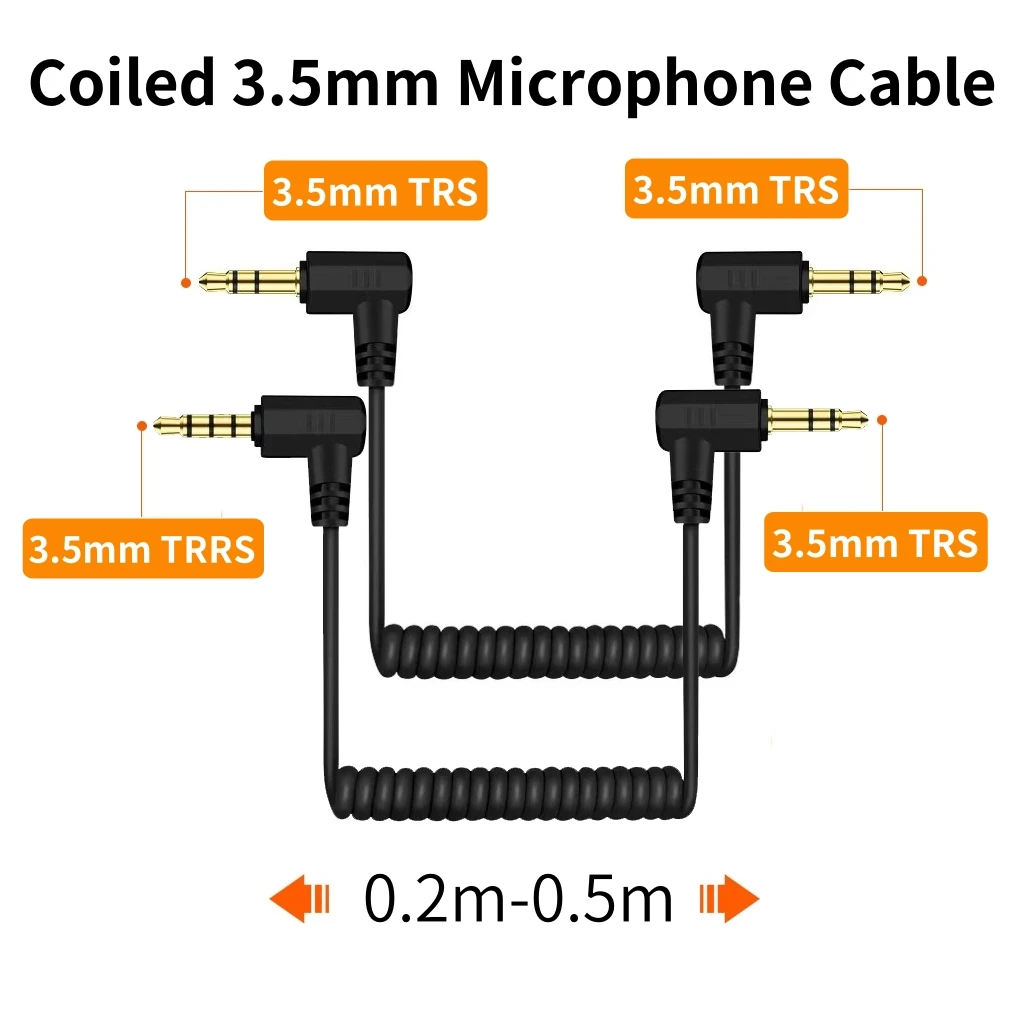 90 Degree 3.5mm TRS to TRS Coiled Microphone Cable for Camera, Right Angle 3.5 mm TRS to TRRS Mic Cord for Phone Tablet