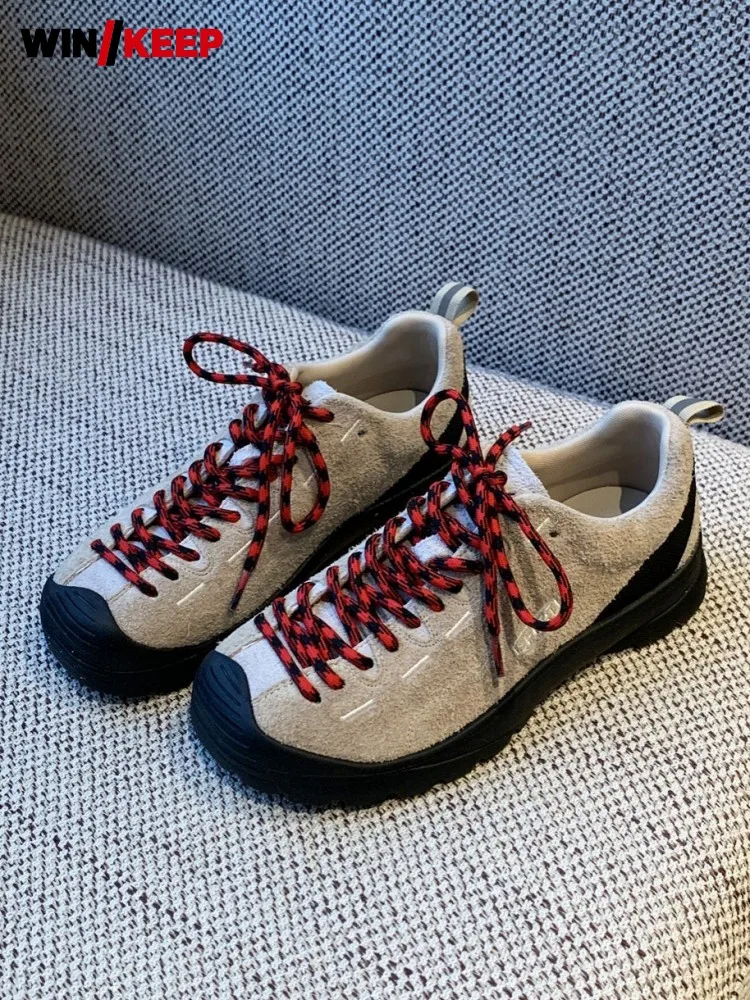 Spring Autumn Women Cow Suede Sneakers New Outdoor Female Travel Camping Sport Shoes Lace Up Round Toe Platform Hiking Trainers