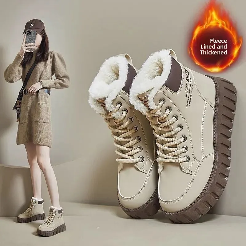 

Warm Fleece Lined Cotton Shoes Winter Casual Anti-Slip Outdoor Soft Bottom Women's Footwear Comfortable Spring Season Wear