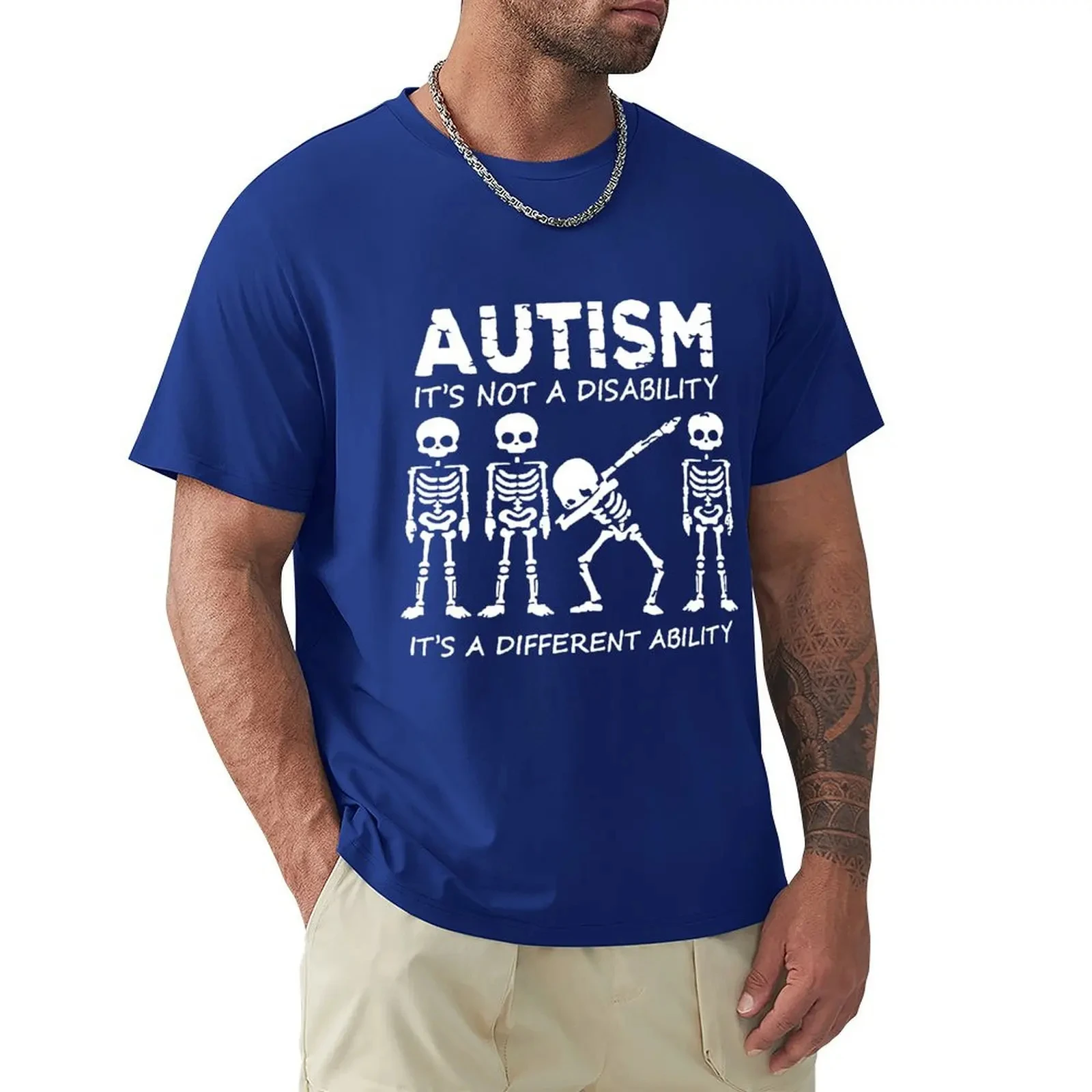 Skeleton Autism It\'s Not A Disability It\'s A Different Ability T Shirt Harajuku Short Sleeve T-shirt 100% Cotton Graphics Tshirt