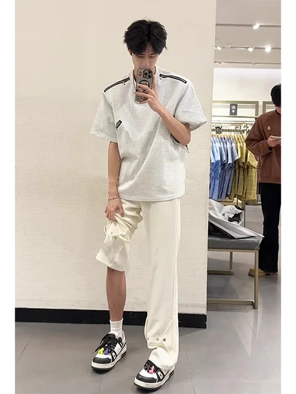 

Мужские летние повседневные брюки из сухого льна Qui Dry Ice, свободного кроя, с пуговицами, прямые, узкие, в стиле High Street, бежевые