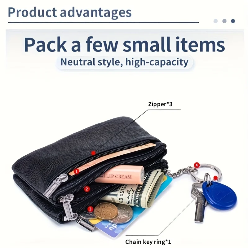 حار بيع جلد طبيعي سيدة محفظة للعملة قصيرة سستة سلسلة محافظ عالية الجودة حاملي بطاقات صغيرة مفتاح محافظ النساء