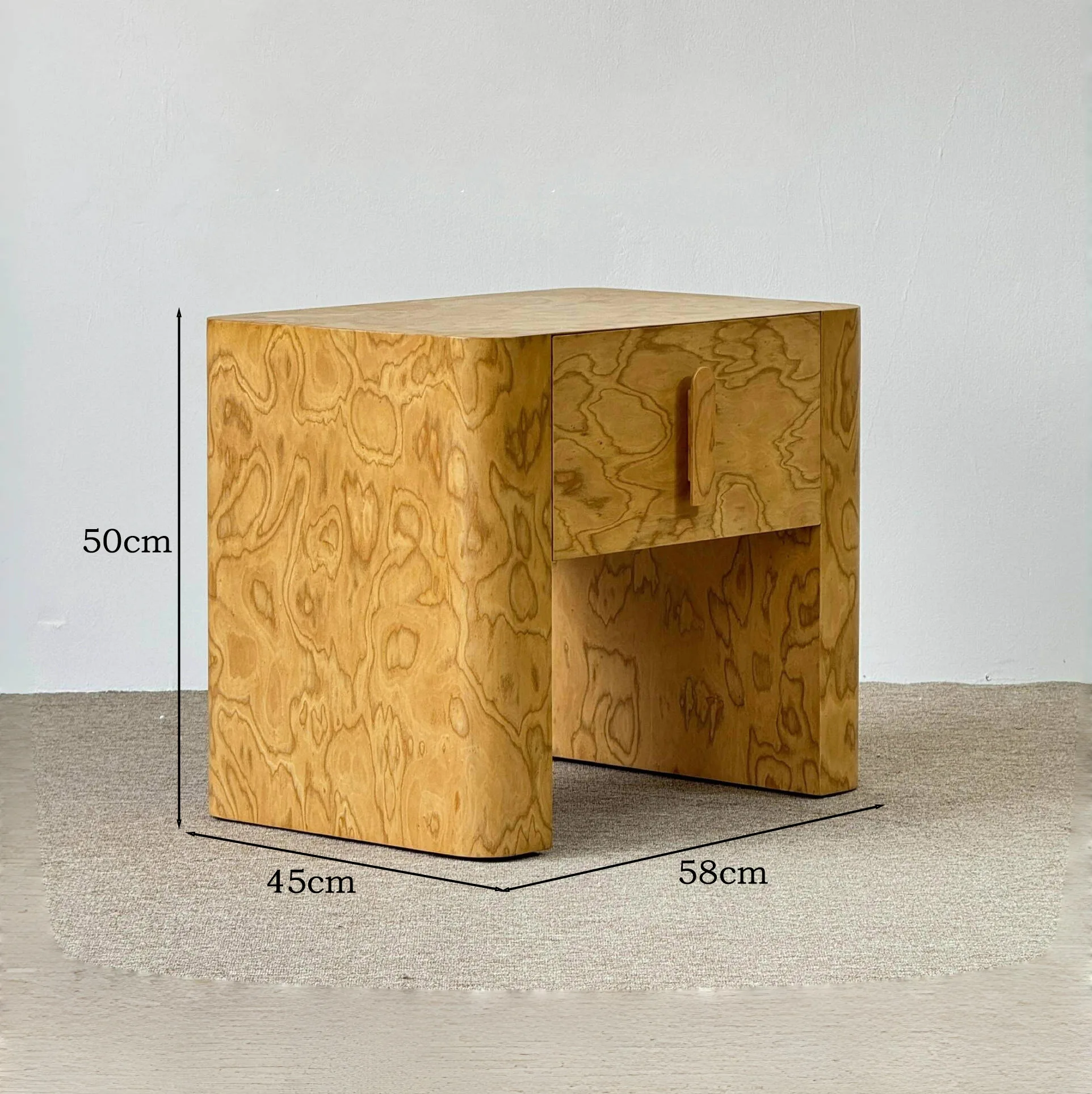 French Vintage Design Bedside Table with Tree Knot Leather Surface Ancient-Style Solid Wood Nightstand for Villa Storage Cabinet