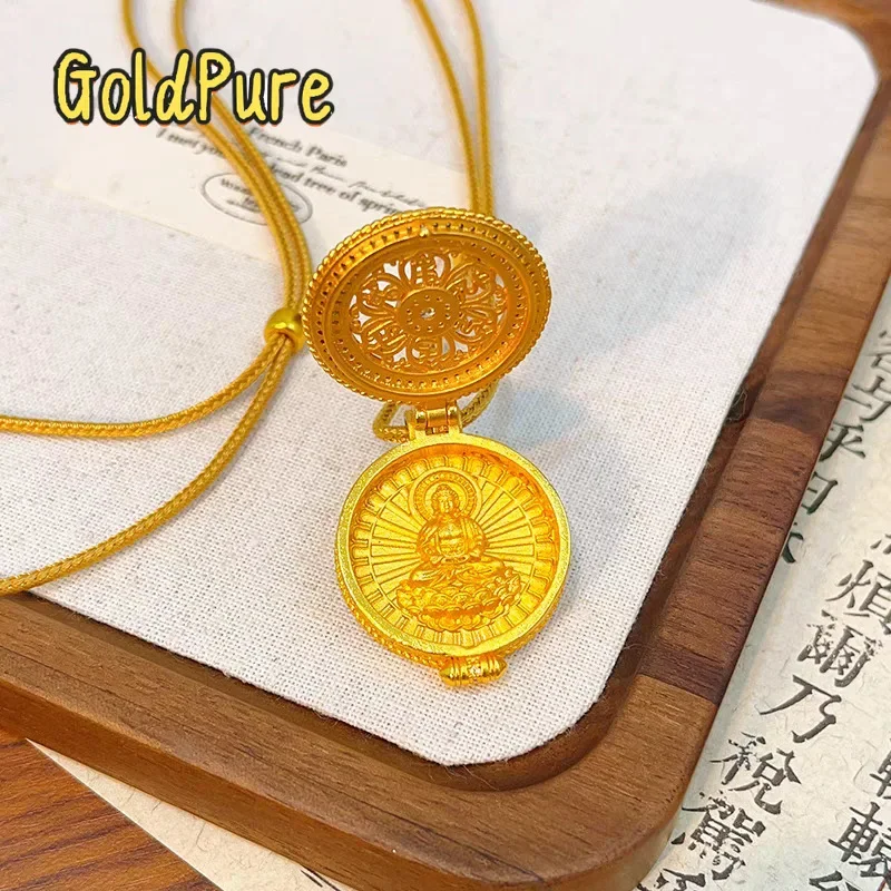 

Goldpure Goldpure GoldpureMen and Women 24K Gold AU999 Gawu Box with Six-Syllable Mantra Pendant | Magnetic detachable lid with